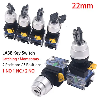 22mm LA38 Key Switch Rotary Selector Latching/Momentary 2/3 Positions NO NC 10A • $6.08