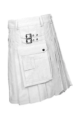 Men Costumes Kilt Real White Leather Gladiator Pleated Utility LARP • $94.99