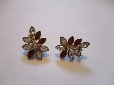 Signed Monet Red And Clear Rhinestone Earrings • $14.99