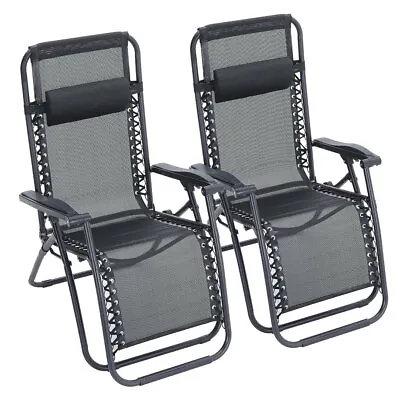 £116.95 • Buy 2pcs Zero Gravity Chairs Sun Lounger Outdoor Garden Folding Reclining Adjustable