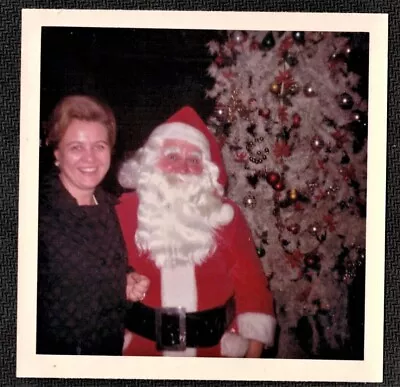 Vintage Photograph Woman Standing W/ Santa By Christmas Tree • $10