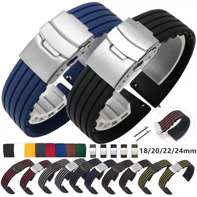Silicone Watch Strap 18 20 22 24mm Waterproof Soft Rubber Band Quick Release • £4.68