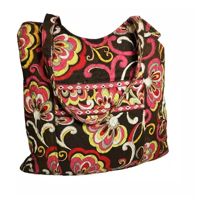 Vera Bradley Puccini Print Brown Pink Floral Tote Bag Purse Quilted Fabric • $10