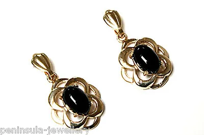 9ct Gold Black Onyx Drop Celtic Earrings Gift Boxed Made In UK • £92.99