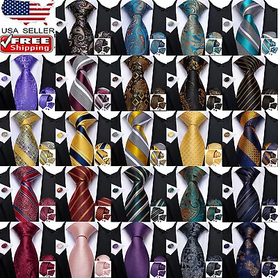 Formal Classic Mens Silk Tie Paisley Striped Colorful Necktie Hanky Cufflink Set • $9.99