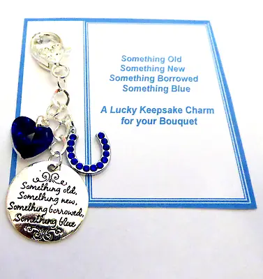 £6 • Buy Something Blue Poem Traditional Lucky Bridal Charm Horseshoe & Heart Gift