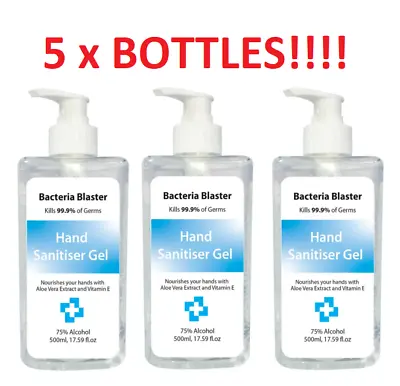 5 X 500ml Hand Sanitiser Gel Instant Kill 99.9% Bacteria Anti Viral 75% Alcohol • £4.95