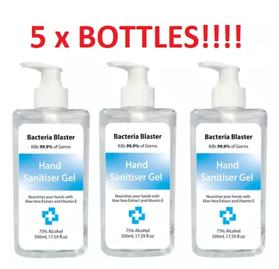 5 X 500ml Hand Sanitiser Gel Instant Kill 99.9% Bacteria Anti Viral 75% Alcohol • £4.95