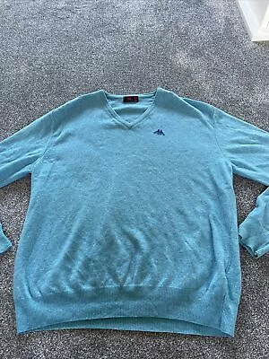 Vintage Retro Kappa Jumper Pullover Lambswool Mens V Neck Light Blue XL • £9.99