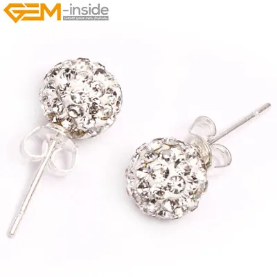 Women Crystal Rhinestones Pave Beads Clay Disco Ball Silver Plated Stud  Earring • $3.49