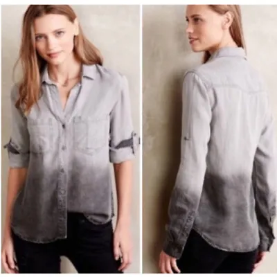 $21 • Buy Cloth & Stone Button Up Shirt Gray Ombre Dip Dye Roll Tab Sleeves Womens S Small