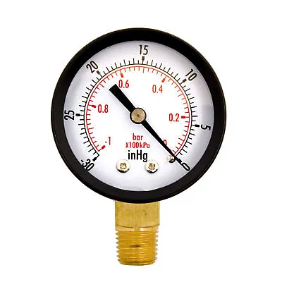 HFS(R) 2  Vacuum Pressure Gauge Blk.Steel 1/4  Npt Lower Mount -30 Hg/0 • $10.99