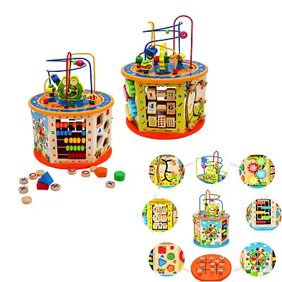 8 In 1 Wooden Activity Cube Kids Educational Multipurpose Baby Learning Toys UK • £24.90