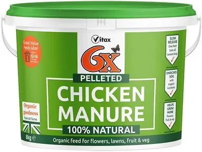 Vitax 6x Pelleted Poultry Manure   8 Kg (tub) • £20.31