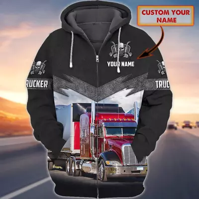 Personalized Name 3D Trucker Zipper Hoodie Birthday Gift For Trucker Truck Dri • $41.99