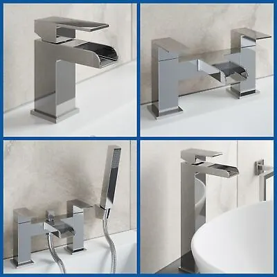 Waterfall Bathroom Taps Chrome Basin Mixer Bath Filler Shower Deck Tap Sets • £19.97