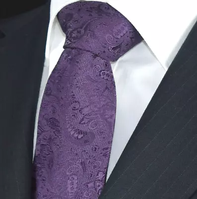 Plum Dark Cadbury Purple Jacquard Tie Paisley Floral 8.5CM Classic Mens Gift UK • £6.79