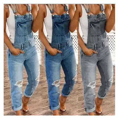 Cargo Slim Overalls Women's Pants Ripped Suspenders Printed Women Jeans Washed  • $34.90