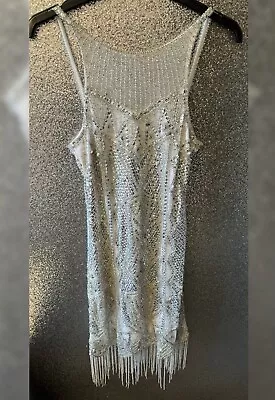 MISS SELFRIDGE Stunning Silver Dress UK 4 EU 32 Sequin Beaded Cocktail Party • £17