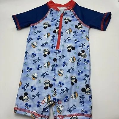 Disney Baby Mickey Mouse Baby Boy Swim One Piece Rash Guard Blue UPF 6-9 Month • $8