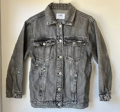 Zara Girls Grey Distressed Jean Jacket - Size 10 • $15