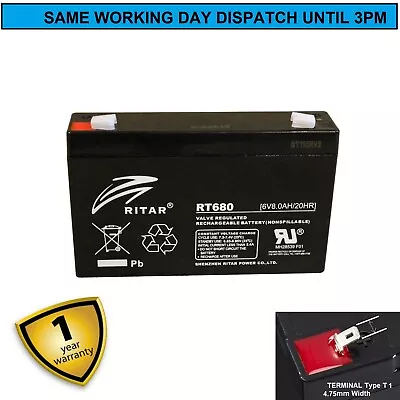 RITAR SEALED 6V 8ah (7Ah) Battery - Also Direct Replacement For 3-FM-7 • £15.25