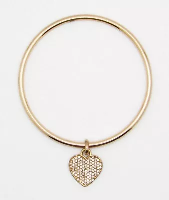 Michael Kors MKJ 3002791 Rose Goldtone Pave Crystal Heart Dangle Bangle Bracelet • $15