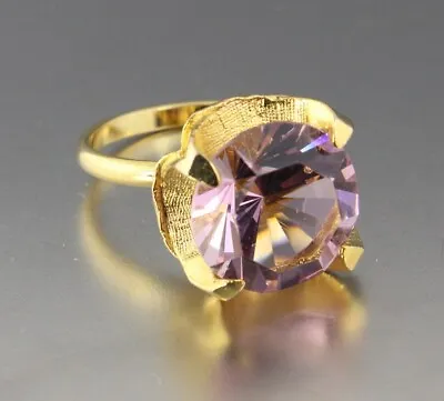 Vintage 60’s Gold Tone Pink Crystal Glass Rhinestone Adjustable Ring • $10.99