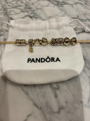 $450 • Buy Pandora 925 Silver Snake Bracelet With 8 X 925 Silver And 14ct Gold Charms. 