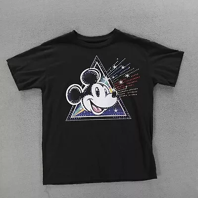 Disney Mickey Mouse Women's Black Star And Stripes Bling T Shirt Size S (3-5) • $14.99