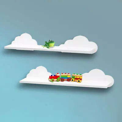 2x Floating White Wooden Cloud Shelves Children's Nursery Storage Novelty Unit • £13.99