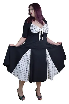 Plus Size Vintage Pin-up Style White And Black Polka Dot Swing Party Dress • $47.96