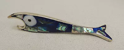Fish Shape Bottle Opener Vintage Mother Of Pearl Abalone Shell Inlay Mexico MCM • $21.49