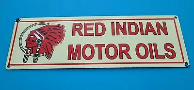 Vintage Red Indian Porcelain Large American Indian Service Station Gas Pump Sign • $155.57