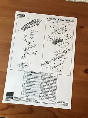 HORNBY Service Sheet For Class  51/61XX Large Prairie Locomotives • £3.95