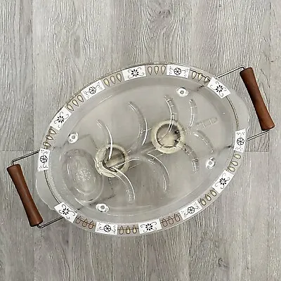 Vintage Fire-King Midcentury Oval Glass Meat Platter W/ Brass Warming Frame • $34