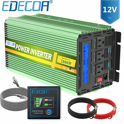 $150.61 • Buy RV Power Inverter 2000 W 4000 Watt 12V Dc To 110V 120V Ac Converter LCD EDECOA
