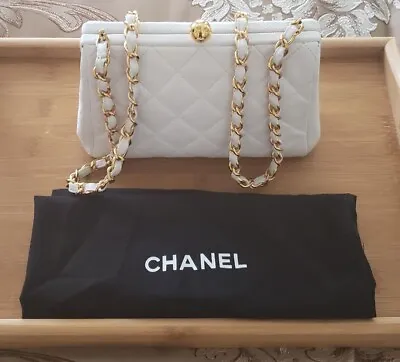 Authentic Chanel Vintage Frame Bag White Caviar With Gold ~ RARE • $3250