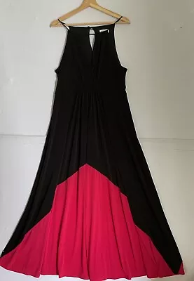 QUEENSPARK Size 14 Maxi Black Pink  Sleeveless Stretch Long Dress Women’s • $5