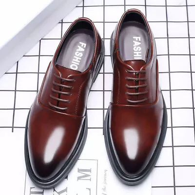 Men Lace Up Formal Business Flat Leather Oxfords Pointed Toe Dress Wedding Shoes • $32.99