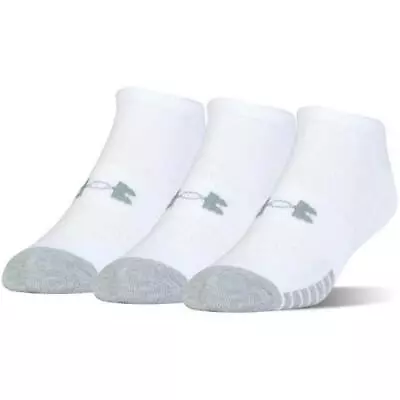 Under Armour Adult HeatGear No Show Socks - White/Steel Size: L (Pack Of 3) • £7.50