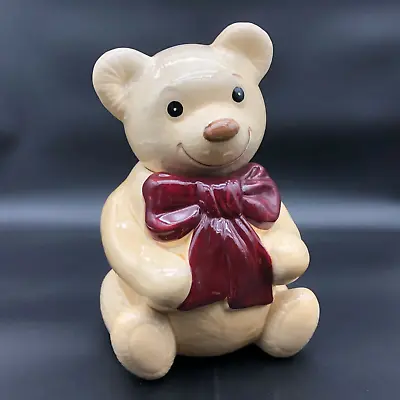 Vintage Metlox Pottery USA Teddy Bear With Ribbon / Bow Cookie Jar 11.5  • $24.49