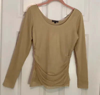 A’nue Ligne Maize Scoop Neck Top Size P USA-made Mesh Overlay NWOT • $17.99