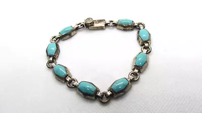 Vintage Estate Sterling Silver Genuine Turquoise Bracelet TC-174 MEXICO 925 • $58