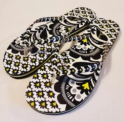 Vera Bradley Womens FANFARE Black Yellow Size L 9-10 Flip Flops Sandals • $10.75