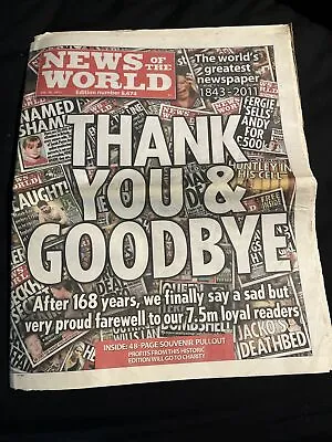 £4 • Buy The News Of The World Newspaper Final Edition Thank You & Goodbye July 10th 2011