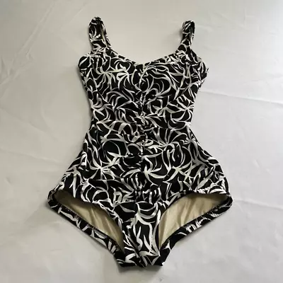 Maxine Of Hollywood VTG Black White One Piece Bathing Suit Swimsuit Size 10 • $29.98