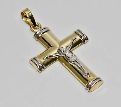 9ct Yellow & White Gold Crucifix Cross Pendant ~ Brand New • £74.95