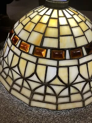 Tiffany Style Stained Glass Lamp Shade Cream And Amber Color • $45