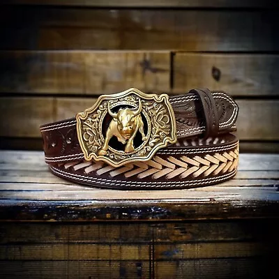 Men's Western Belt Genuine Full Grain Leather With Removable Buckle Handmade • $36